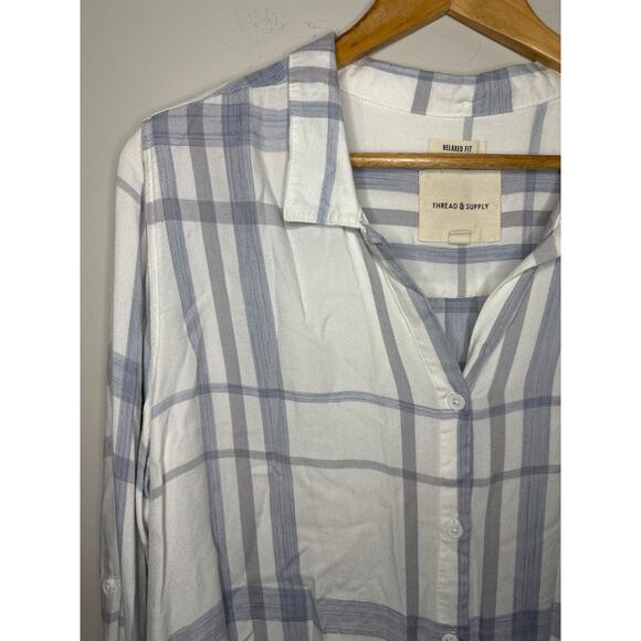 Thread & Supply Plaid Button Down Long Sleeve Shirt Relaxed Fit Size L - Picture 2 of 9